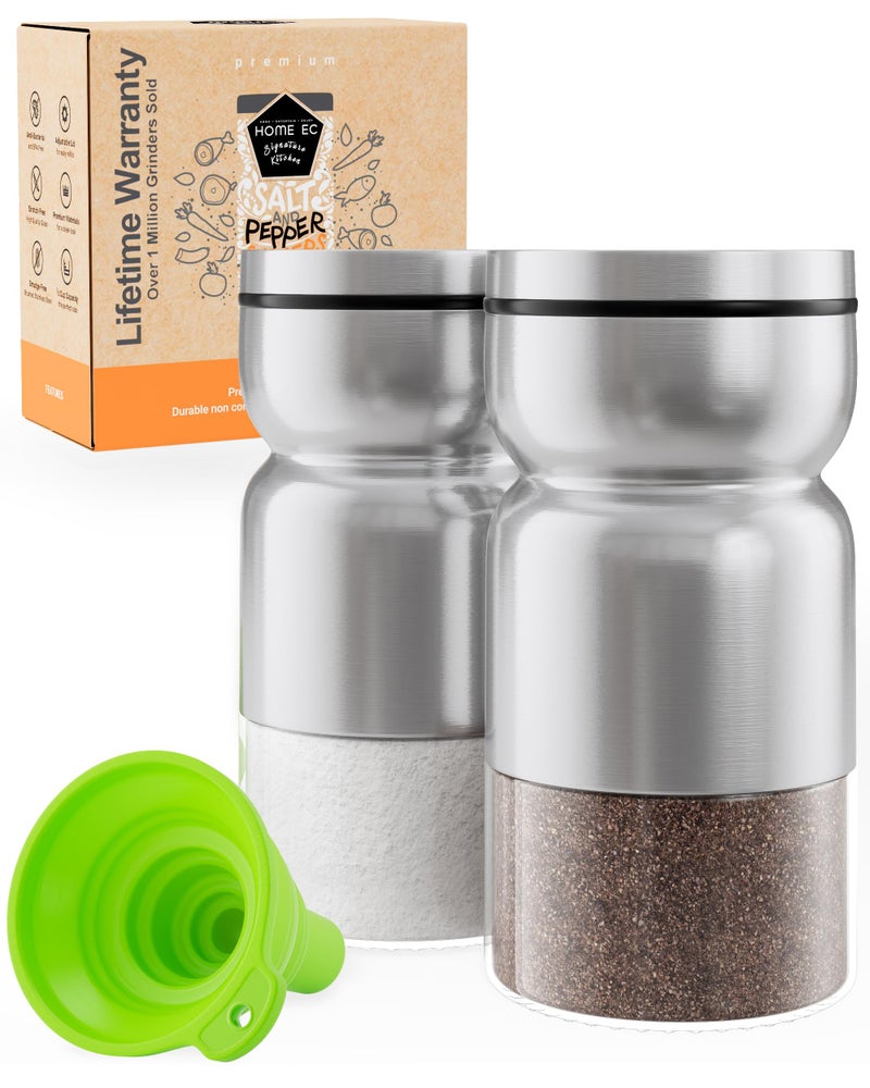 HOME EC Original Salt and Pepper Shakers Set with Adjustable Pour Holes - Glass and Stainless Steel Salt Shaker and Pepper Shaker - Farmhouse Spice dispenser for salts, ground peppercorn and spices - Image 1